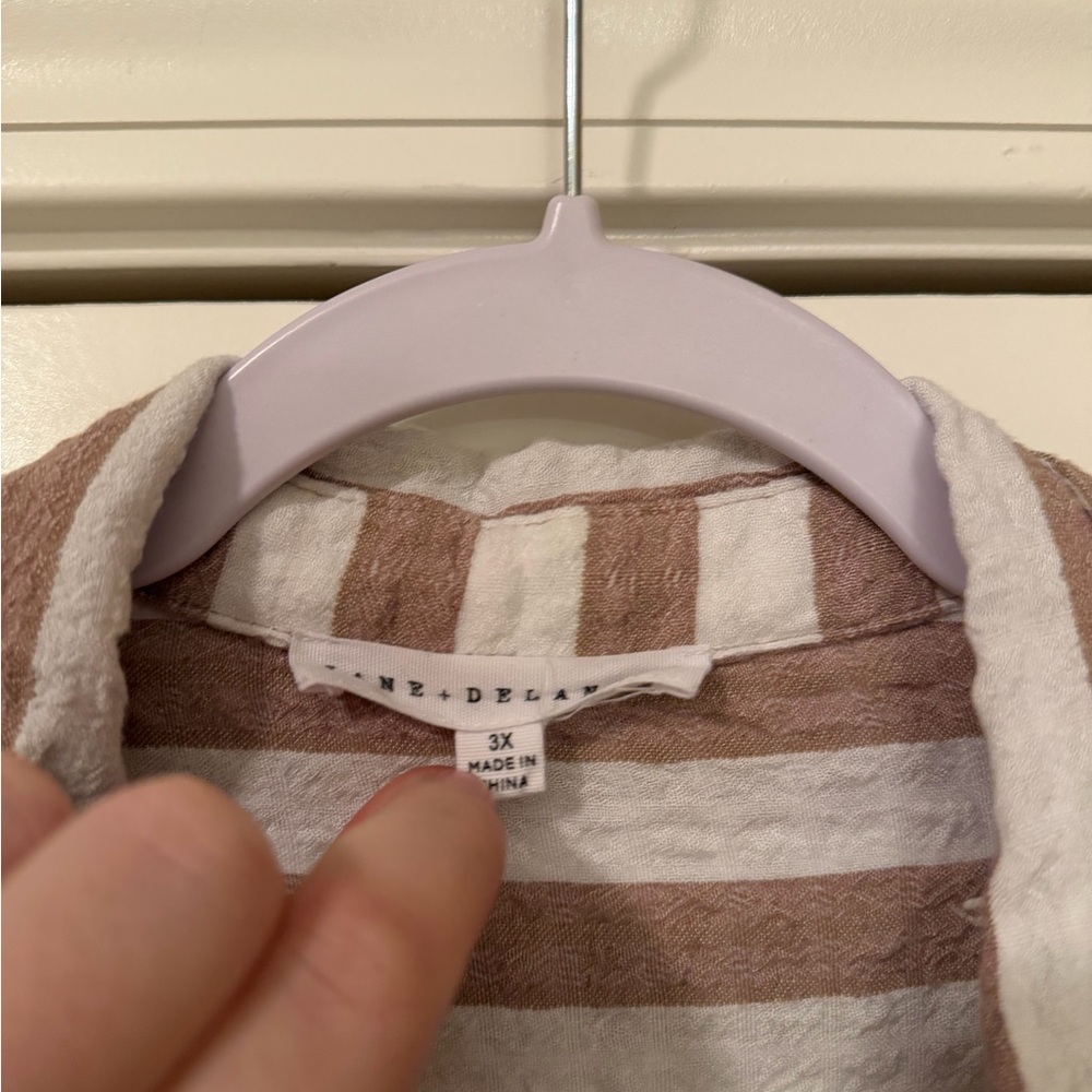 Jane and Delancey Striped Button-Down Shirt in Cream and Brown - Picture 2 of 2
